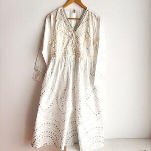 Ethnic by Urban Outfitters White Embroidered Midi Dress M
